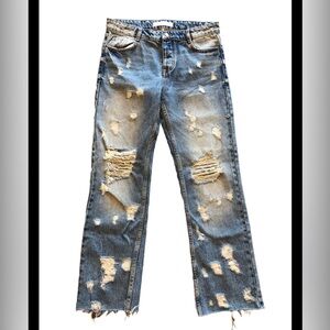 Zara Light Blue Denim Super distressed relaxed jeans Size 02